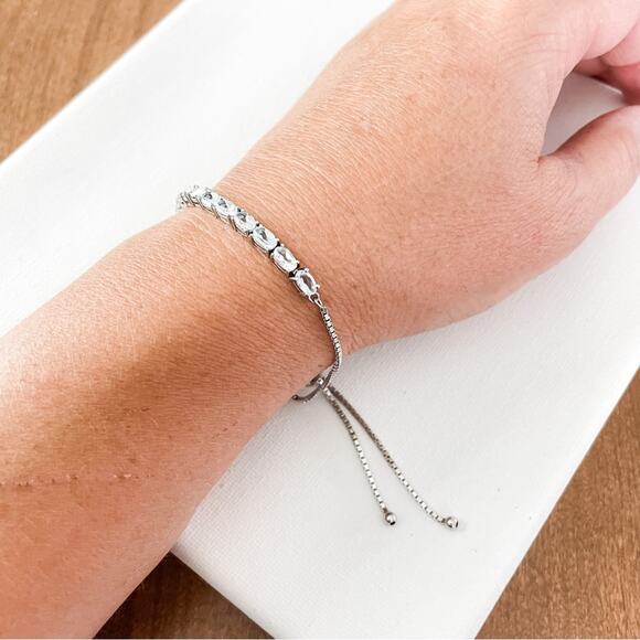 Unbranded | 925 Sterling Silver & Blue Topaz Tennis Bracelet Adjustable Slide - Picture 1 of 7
